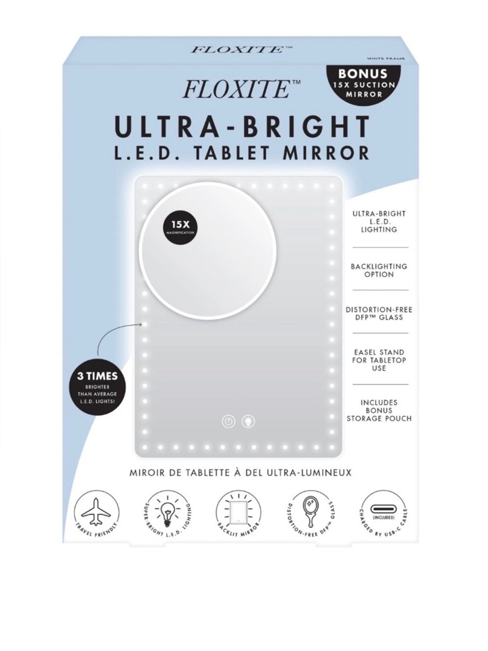 Floxite ultra bright LED tablet makeup mirror new